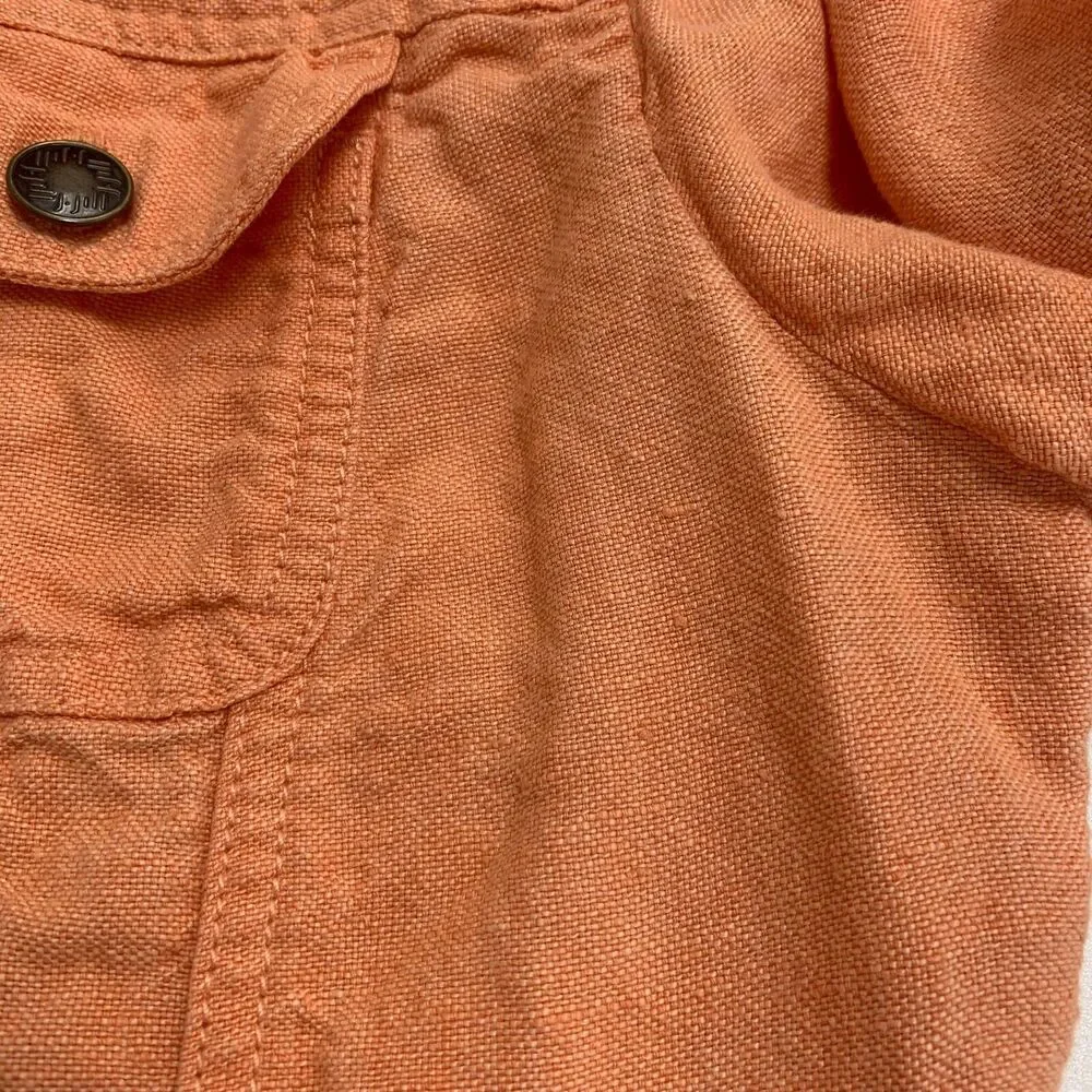 J Jill Linen Utility Jacket Womens MP Medium Petite Amber Button Up Long Sleeve